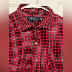 Polo Ralph Lauren L/S Button Up Dress Shirt - Slim Fit - Red/Black - Mens XL